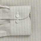 Light sage Baldwick Check custom shirt - semi spread collar and sleeve close-up