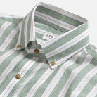  Green and White Stripe shirt collar detail - button-down collar close-up