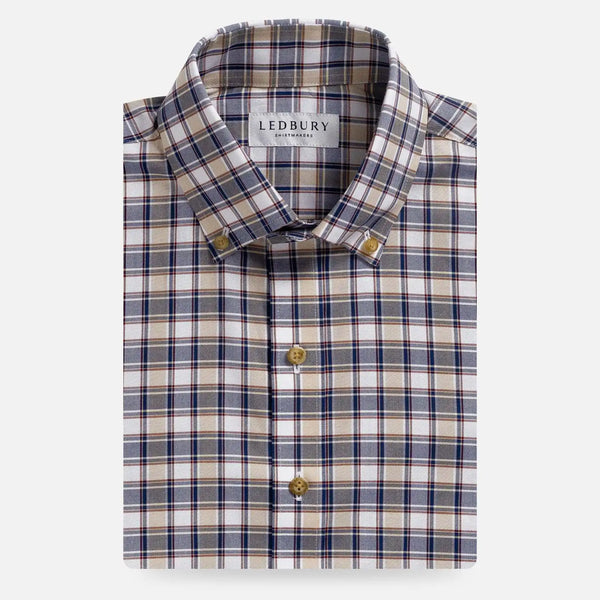 Vintage navy Kenmore Plaid Oxford custom casual shirt - Ledbury front view