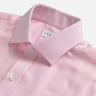 Pink Ancroft Royal Oxford shirt collar detail - semi spread quint collar close-up