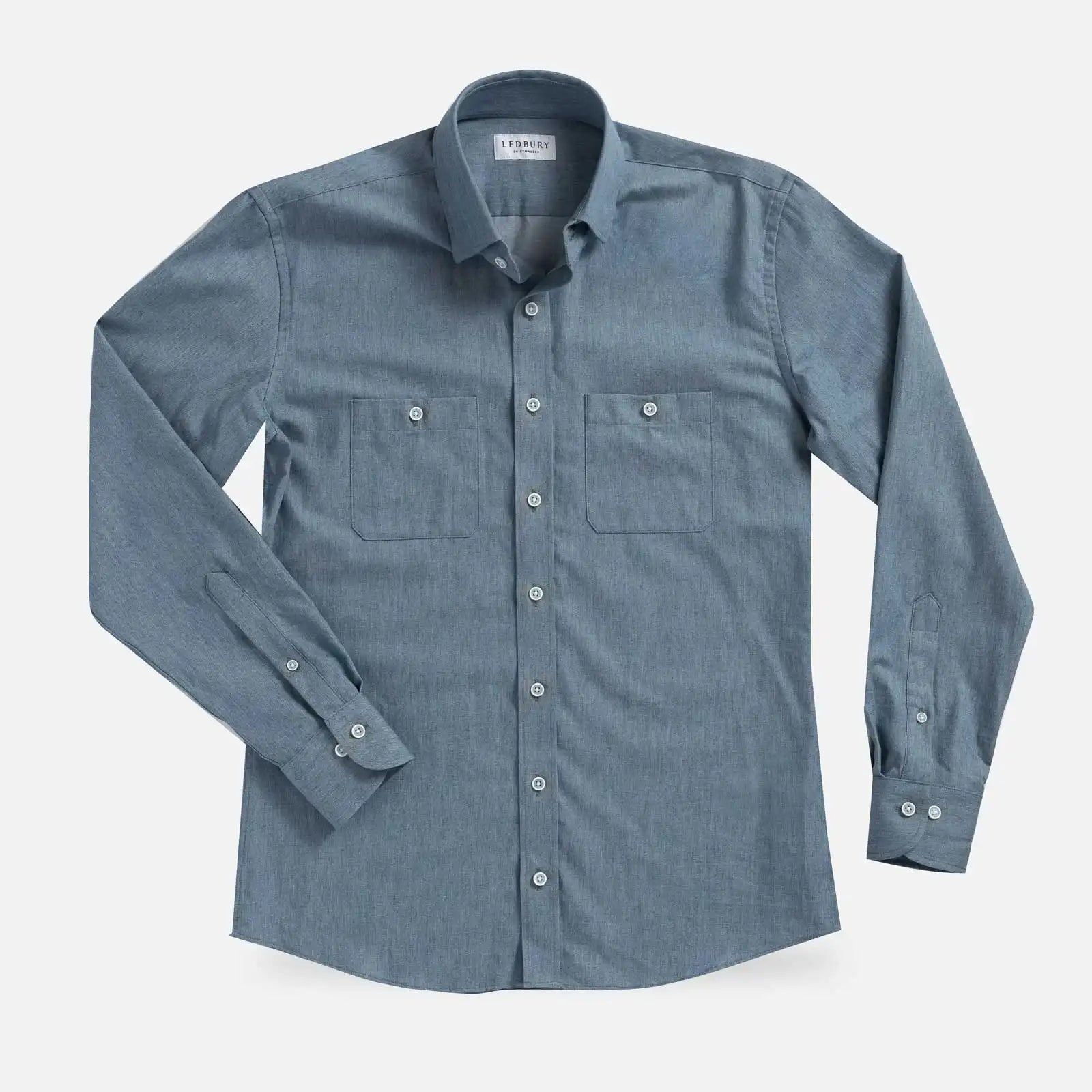 Light Blue Cambell Chambray Utility custom shirt with double button-through chest pocket — Ledbury