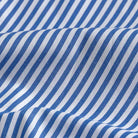 Blue and white striped fabric with a diagonal stripe pattern, shown with soft folds and texture.