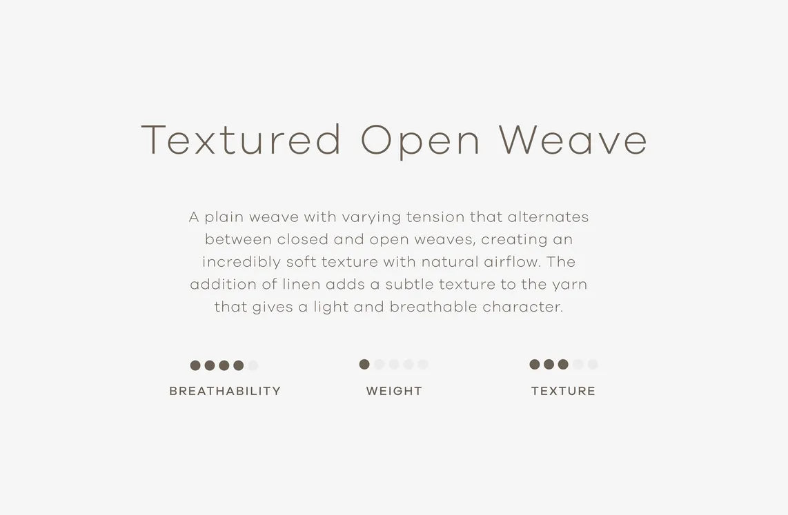 Breathability 4/5, Weight 1/5, Texture 3/5