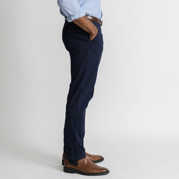 Navy chinos detail view - Richmond modern fit cotton