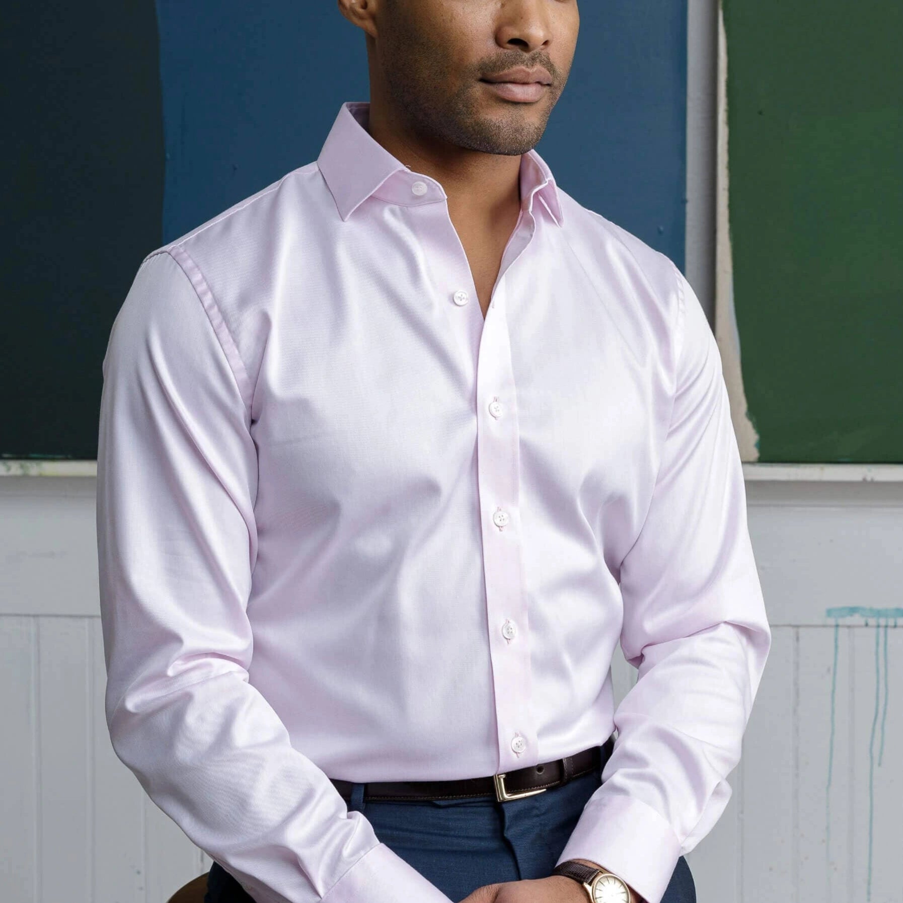 The Pink Sanders Non Iron Fine Twill Custom Shirt Custom Dress Shirt- Ledbury