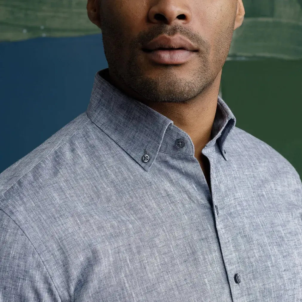 The Navy Blue Sandoval Oxford Chambray Custom Shirt Custom Casual Shirt- Ledbury