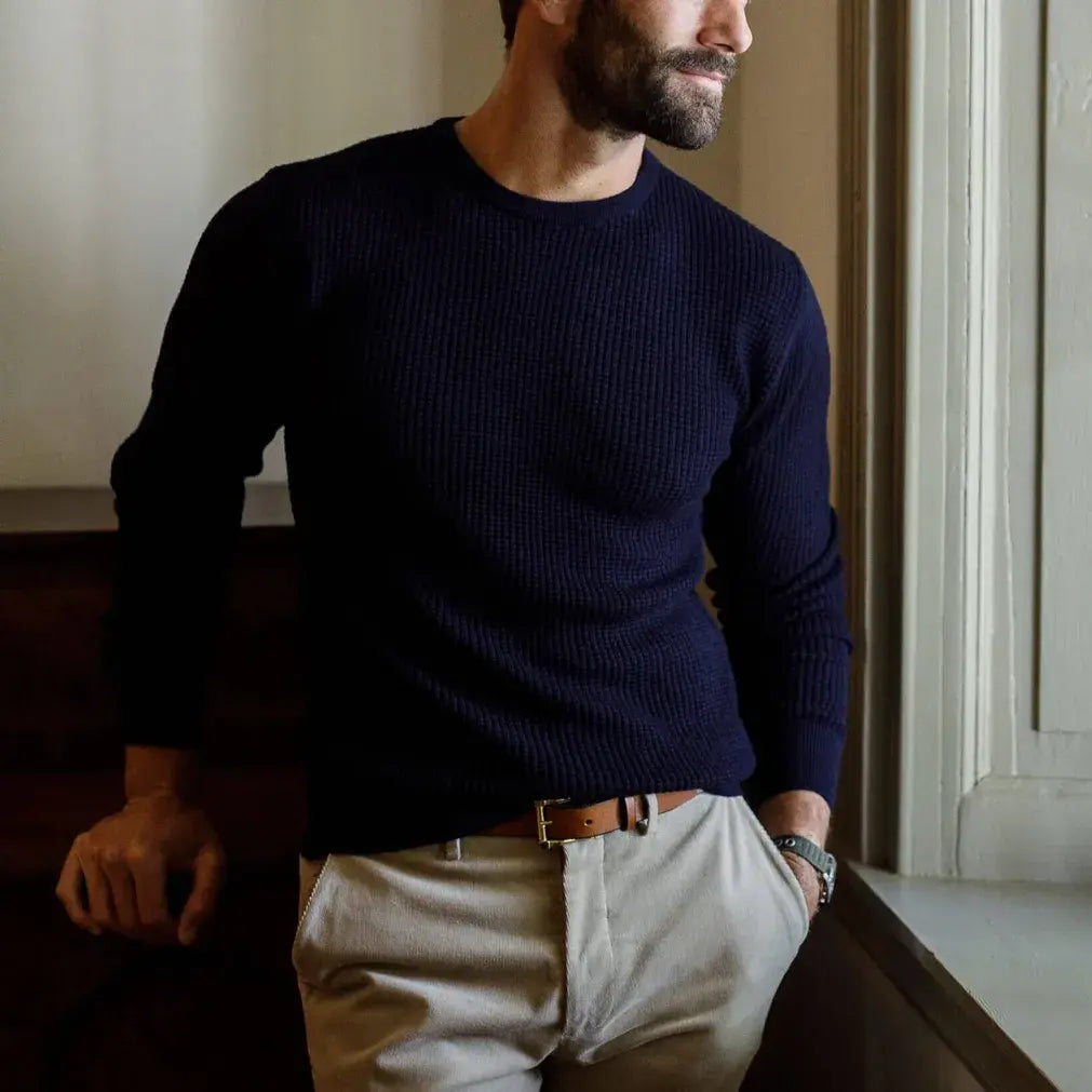 The Navy Walden Thermal Crew Sweater Sweater- Ledbury