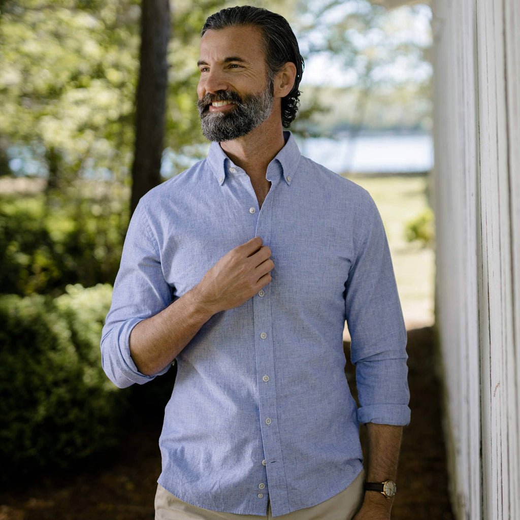 The Blue Barretto Cotton Linen Custom Shirt Custom Casual Shirt- Ledbury