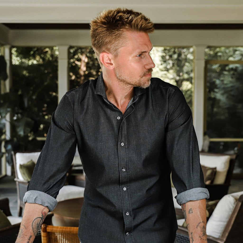 The Washed Black Slater Denim Custom Shirt Custom Casual Shirt- Ledbury