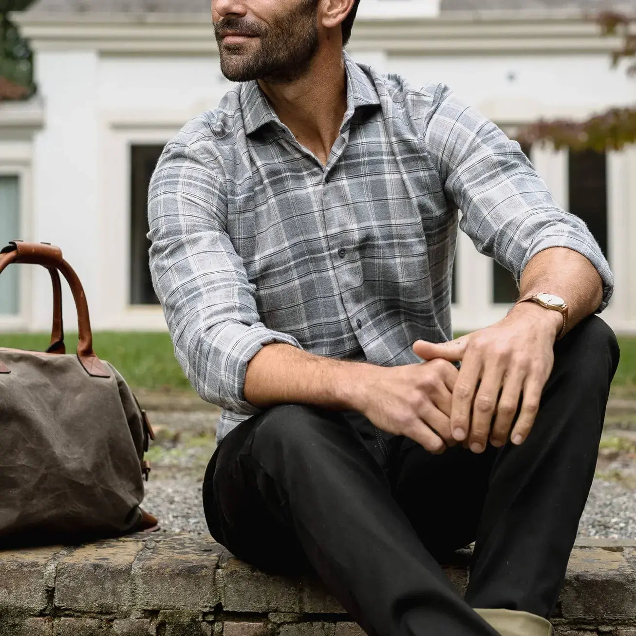 plaid dress shirt Men's Long Sleeve Shirts | Light Blue & Grey Take on any adventure in style with the Glyder Trek Long Sleeve Button Light Grey Callisto Plaid Custom
