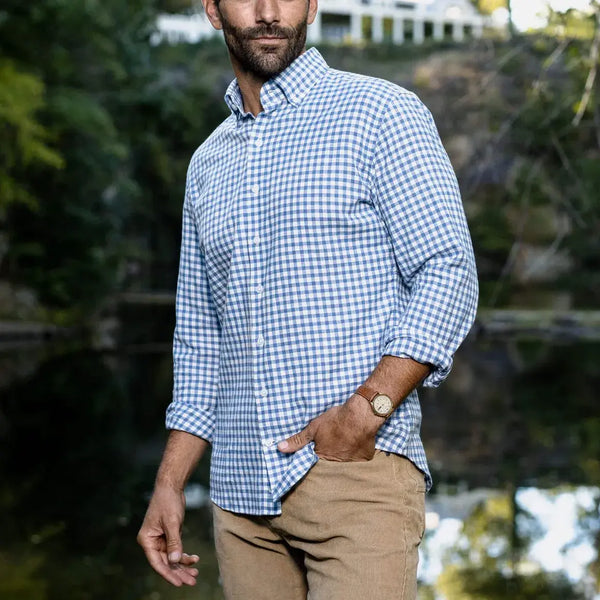 The Light Blue Farwell Gingham Custom Shirt Custom Casual Shirt- Ledbury