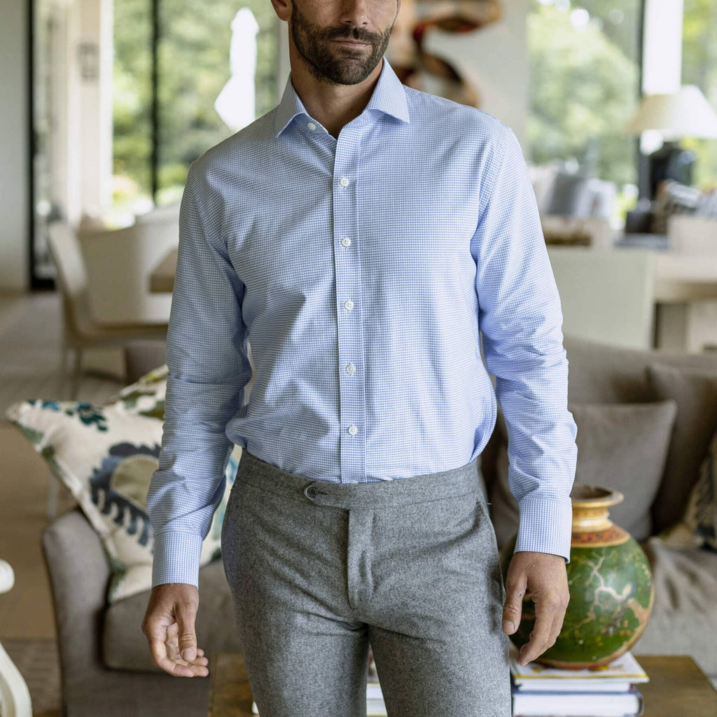 The Blue Hamilton Oxford Gingham Custom Shirt Custom Dress Shirt- Ledbury