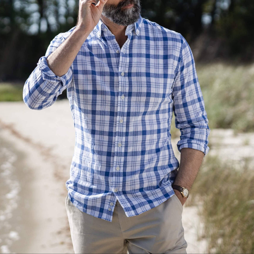 The Blue Joyner Cotton Linen Custom Shirt Custom Casual Shirt- Ledbury