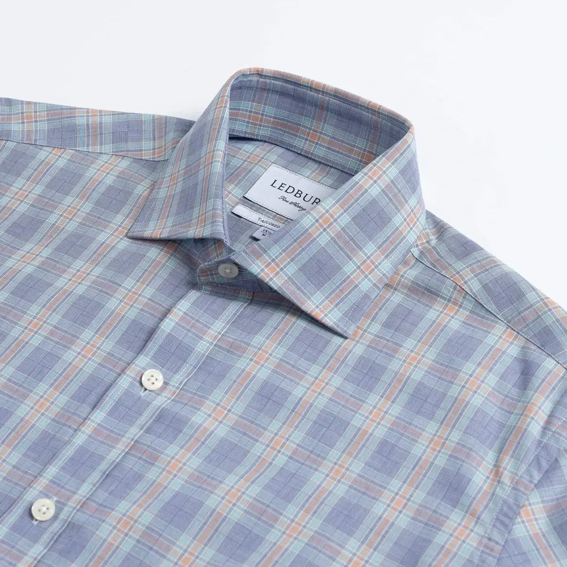 Blue Khal Check Custom Shirt collar detail - double button barrel cuff and premium construction