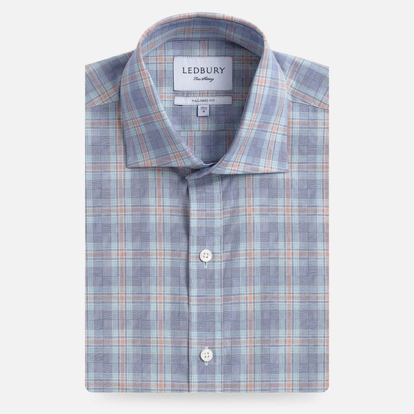 Blue Khal Check Custom Shirt - alternating poplin weave patchwork pattern in rich blue tones