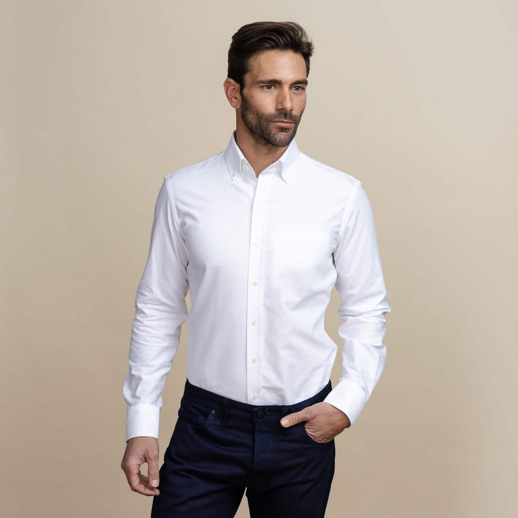 The White Mayfield Oxford Custom Shirt Custom Dress Shirt- Ledbury