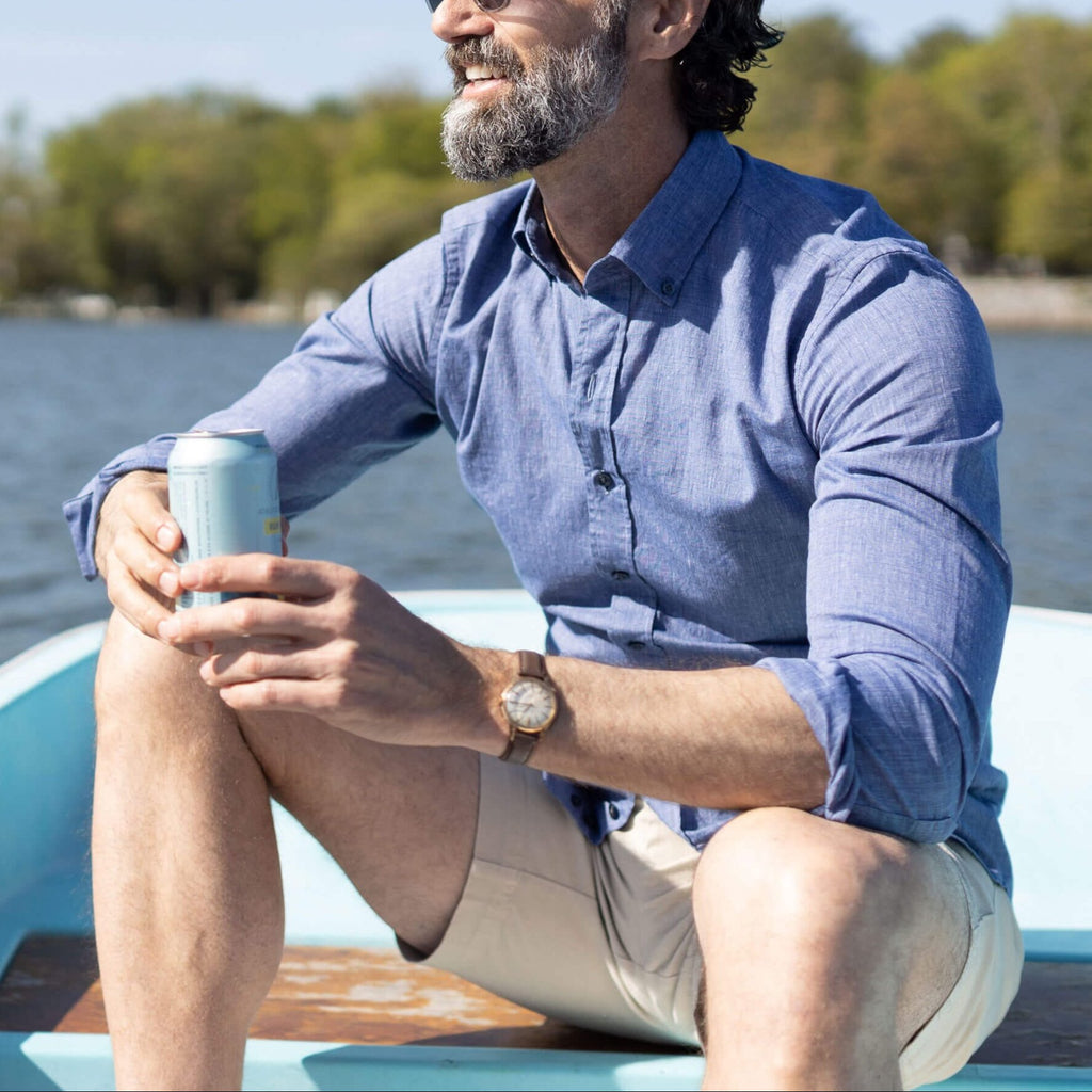 The Navy Barretto Cotton Linen Custom Shirt Custom Casual Shirt- Ledbury