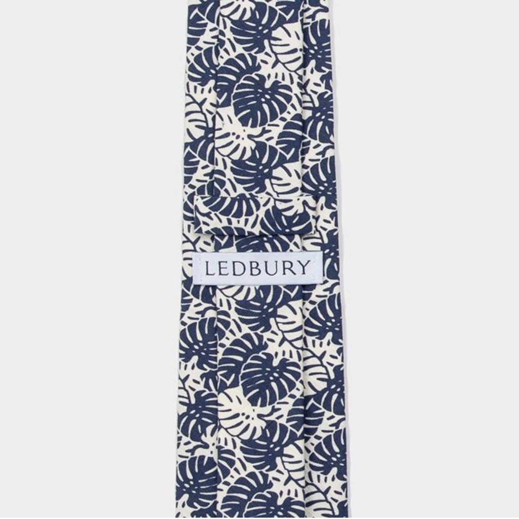 The Navy Palm Print Tie Tie- Ledbury