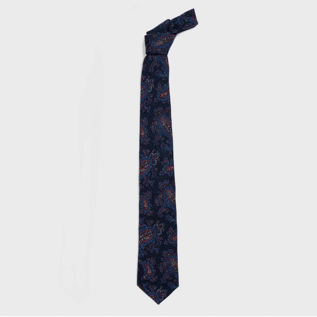 The Navy Pemberton Print Tie Tie- Ledbury