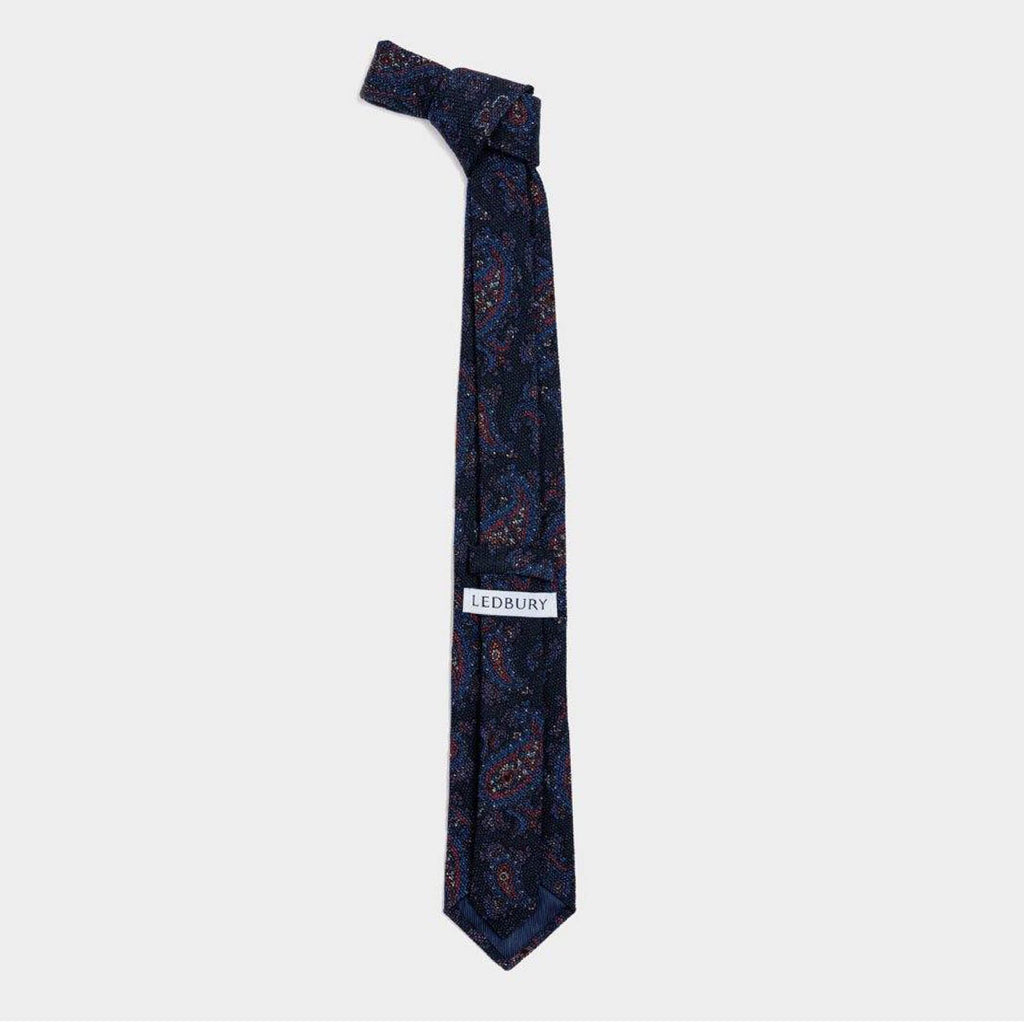 The Navy Pemberton Print Tie Tie- Ledbury