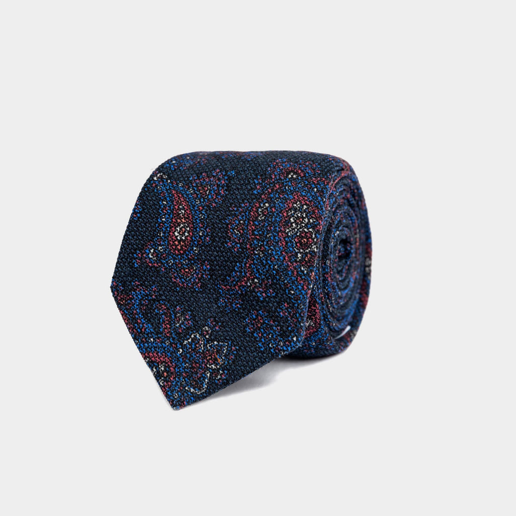 The Navy Pemberton Print Tie Tie- Ledbury