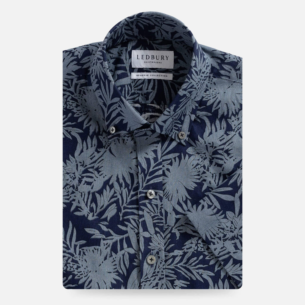 The Indigo Short Sleeve Onaway Cotton Linen Tropical Print Custom Shirt Custom Casual Shirt- Ledbury