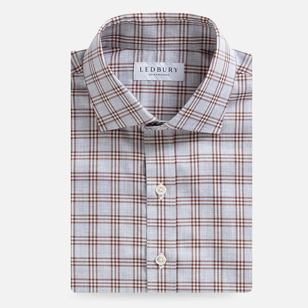 Rustic brown Arnett plaid custom shirt flat lay - lightweight twill fabric