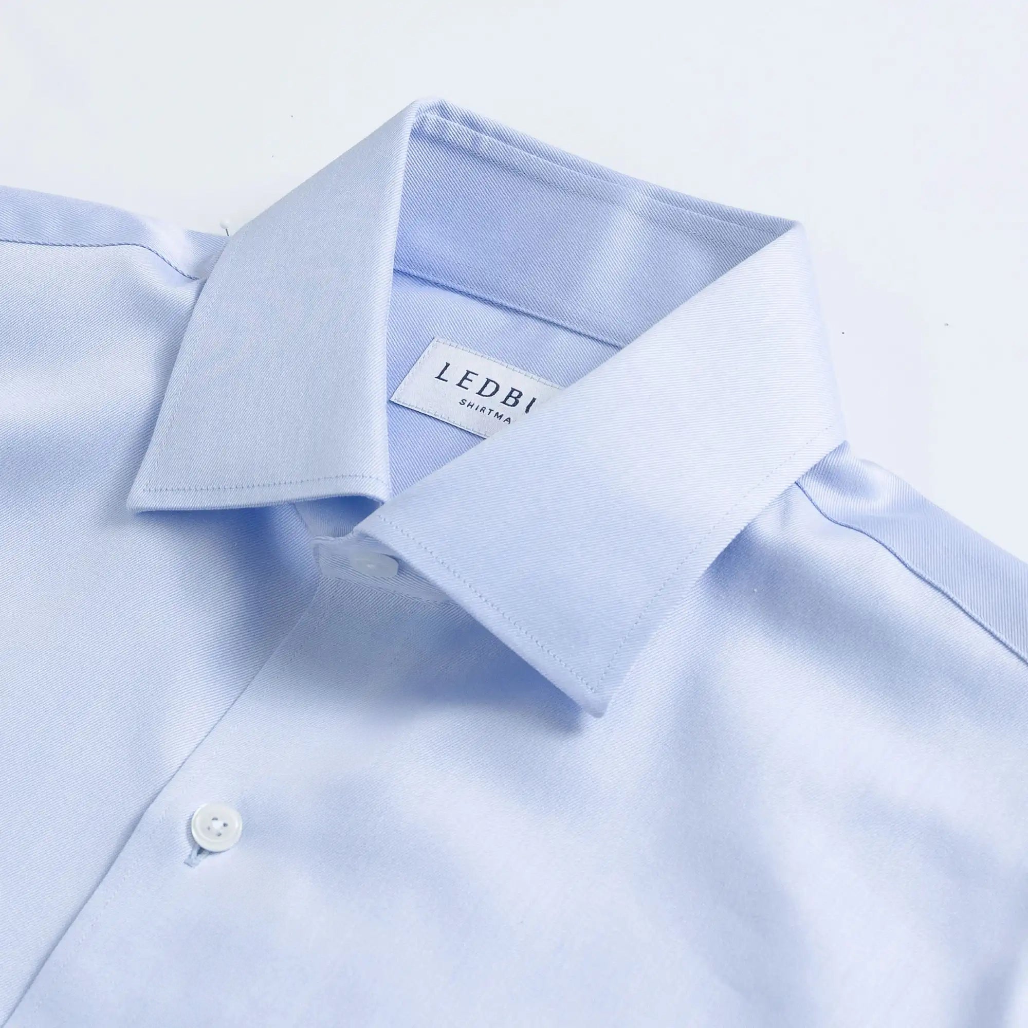 The Light Blue Sanders Non Iron Fine Twill with French Placket Custom Shirt Custom Dress Shirt- Ledbury