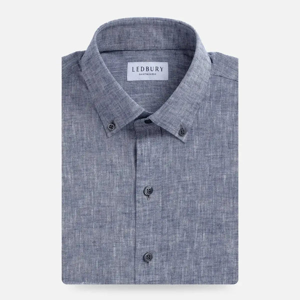 Navy blue Sandoval oxford chambray custom shirt flat lay - Ledbury men's casual shirt