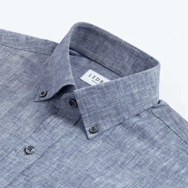 Navy blue Sandoval oxford chambray shirt collar detail - Ledbury custom shirt construction