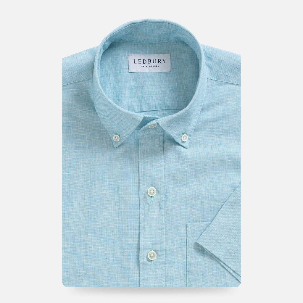 The Sea Green Short Sleeve Barretto Cotton Linen Custom Shirt Custom Casual Shirt- Ledbury