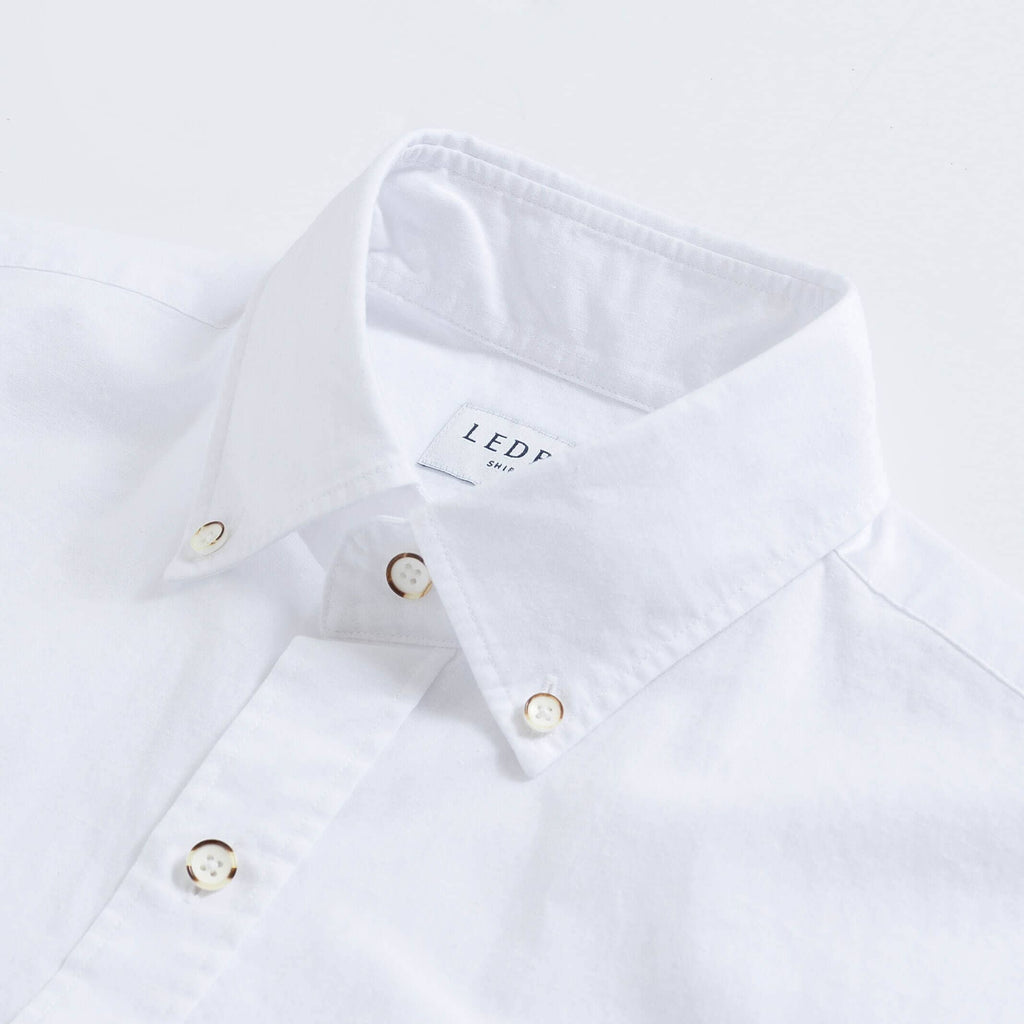 The White Short Sleeve Barretto Cotton Linen Custom Shirt Custom Casual Shirt- Ledbury