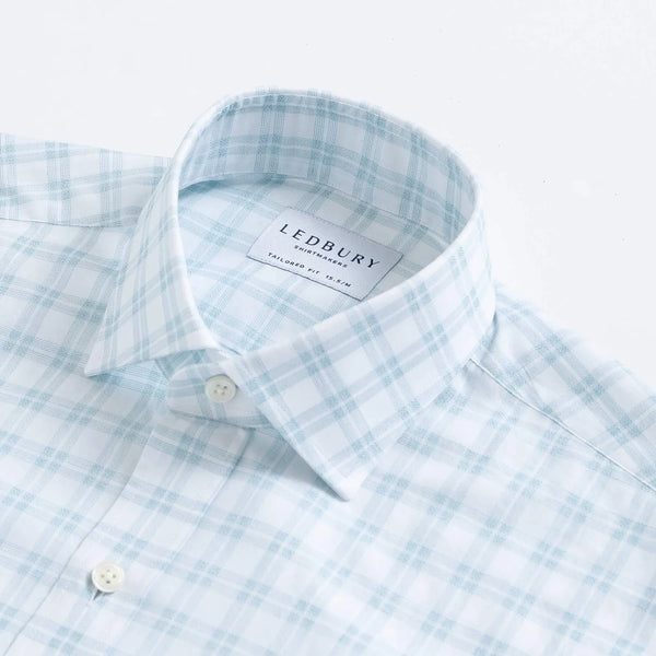 Green plaid dress shirt collar detail - lightweight cotton construction