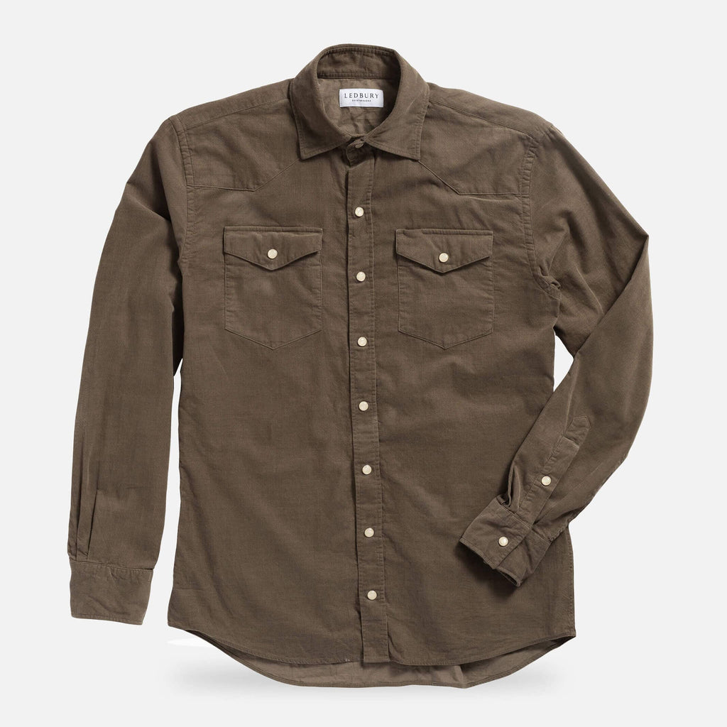 The Dusty Olive Crockett Corduroy Western Custom Shirt Custom Casual Shirt- Ledbury
