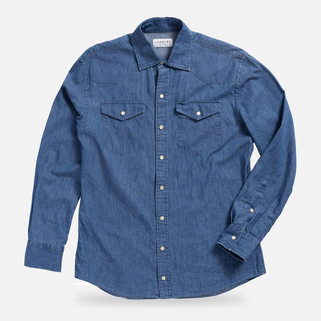 The Denim Blue Charlap Western Custom Shirt Custom Casual Shirt- Ledbury