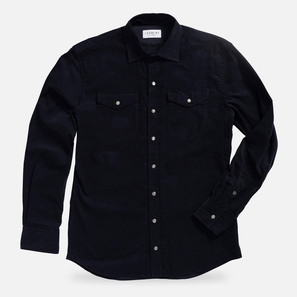 The Dark Navy Crockett Corduroy Western Custom Shirt Custom Casual Shirt- Ledbury