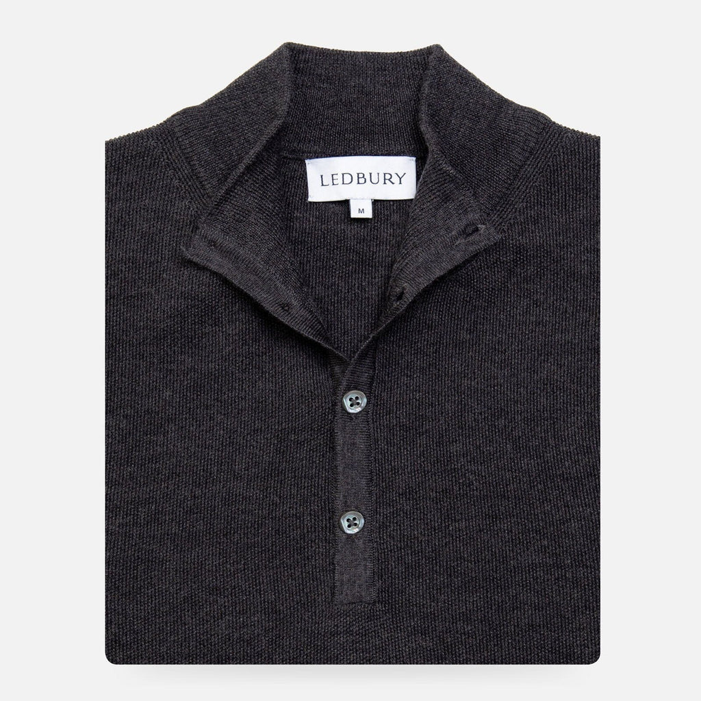 The Charcoal Heather Reymond Mock Henley Sweater- Ledbury