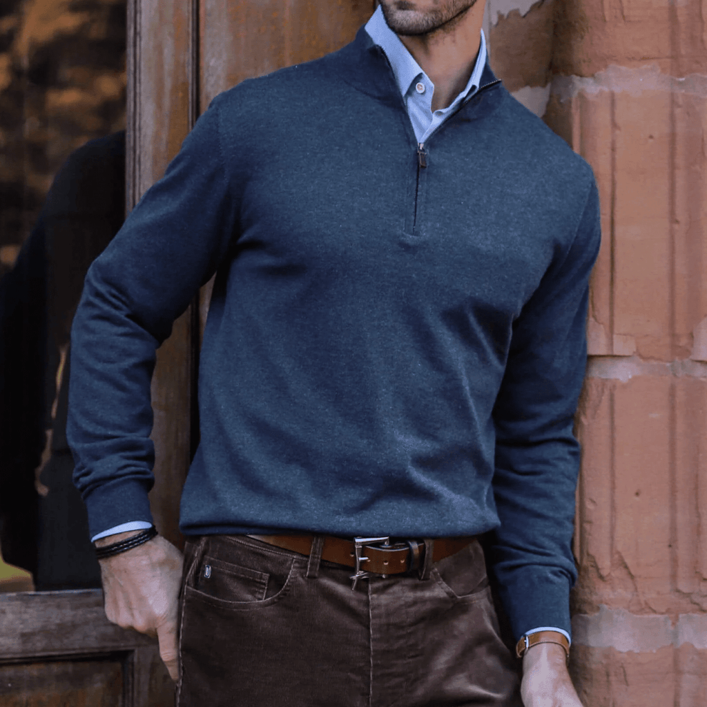 Ledbury The Slate Blue Ashton Cashmere Half-Zip Sweater