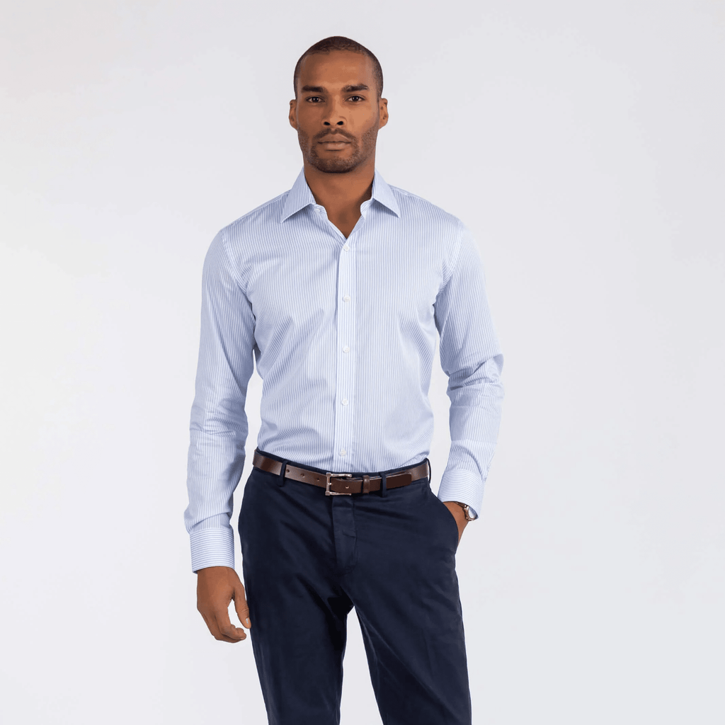 The Blue Kent Stripe Custom Shirt Custom Dress Shirt- Ledbury