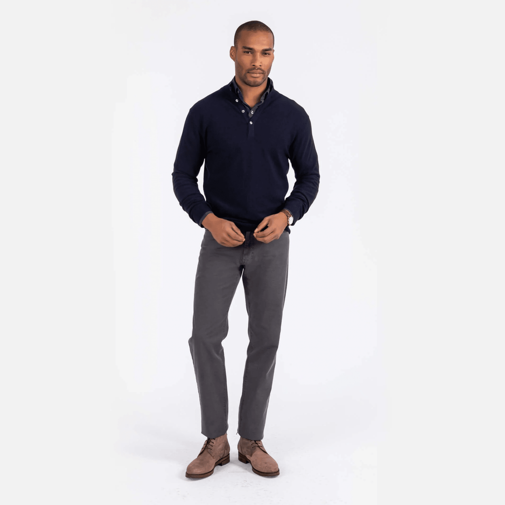 The Navy Reymond Mock Henley Sweater- Ledbury
