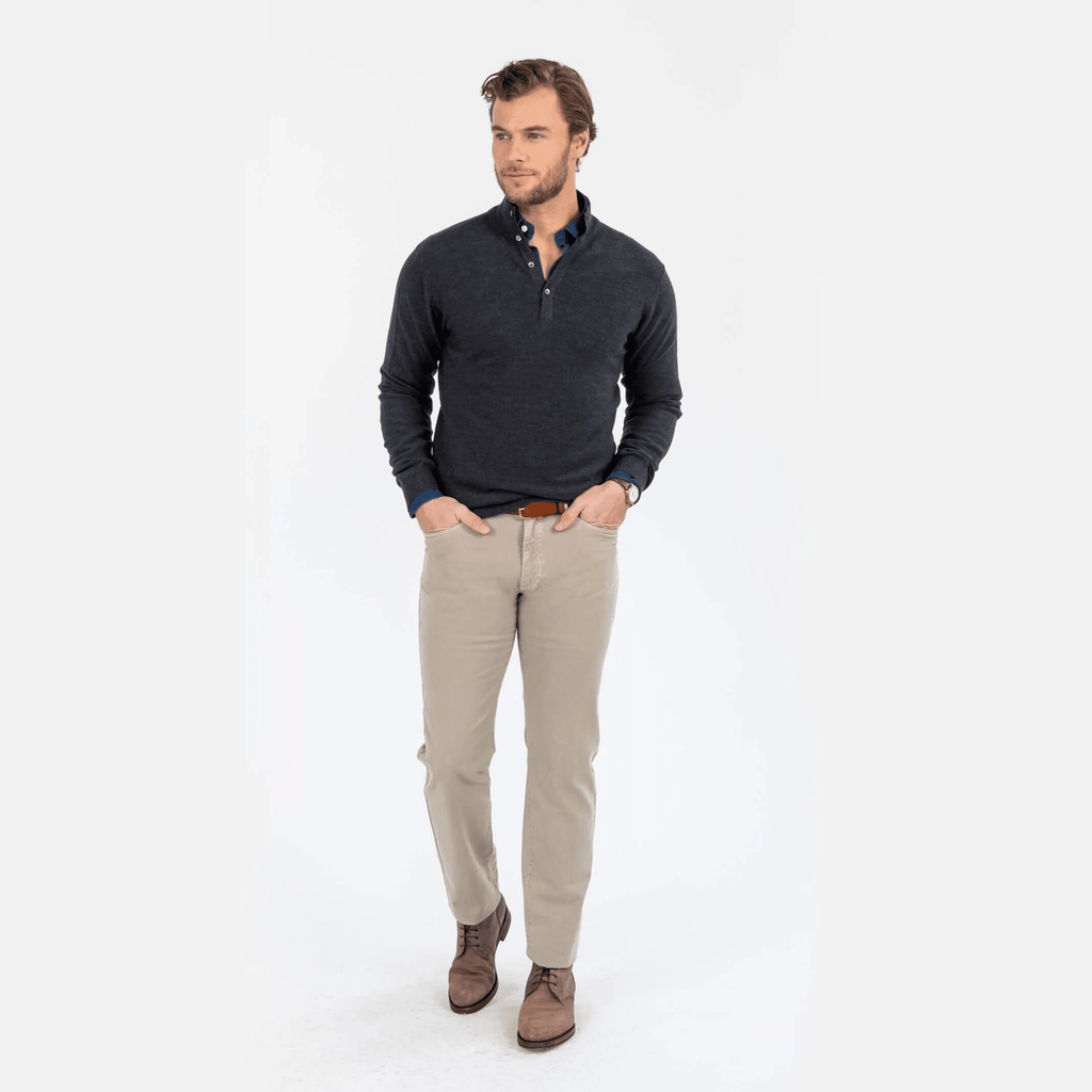 The Charcoal Heather Reymond Mock Henley Sweater- Ledbury