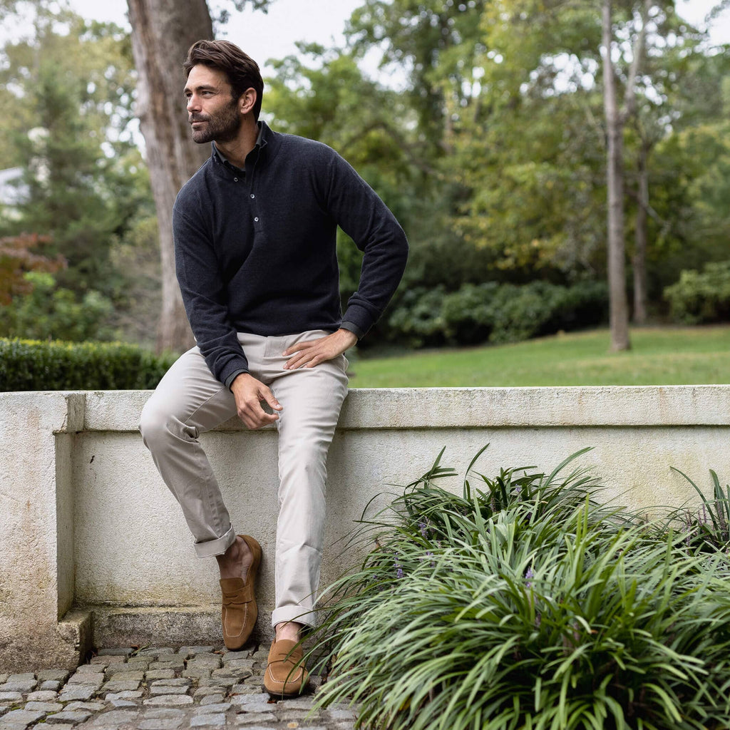 The Charcoal Heather Reymond Mock Henley Sweater- Ledbury