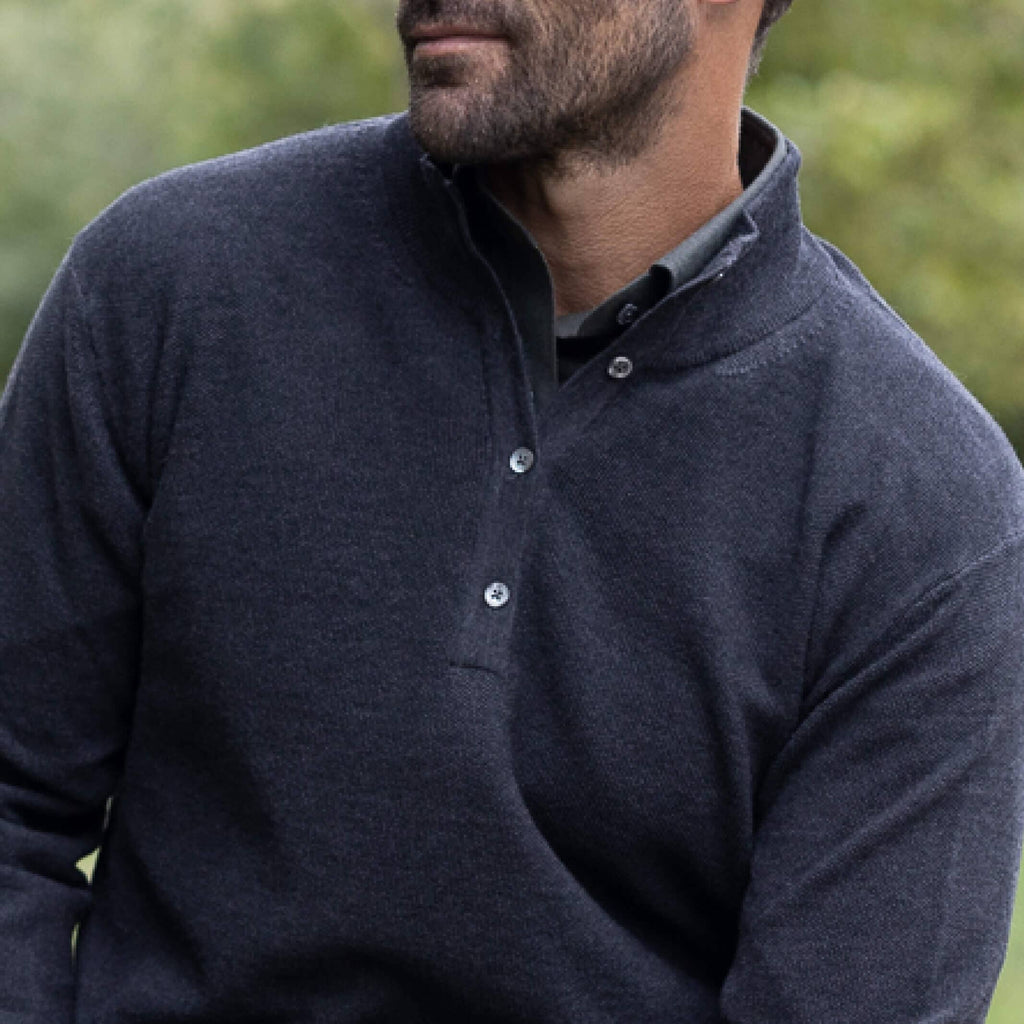 The Charcoal Heather Reymond Mock Henley Sweater- Ledbury