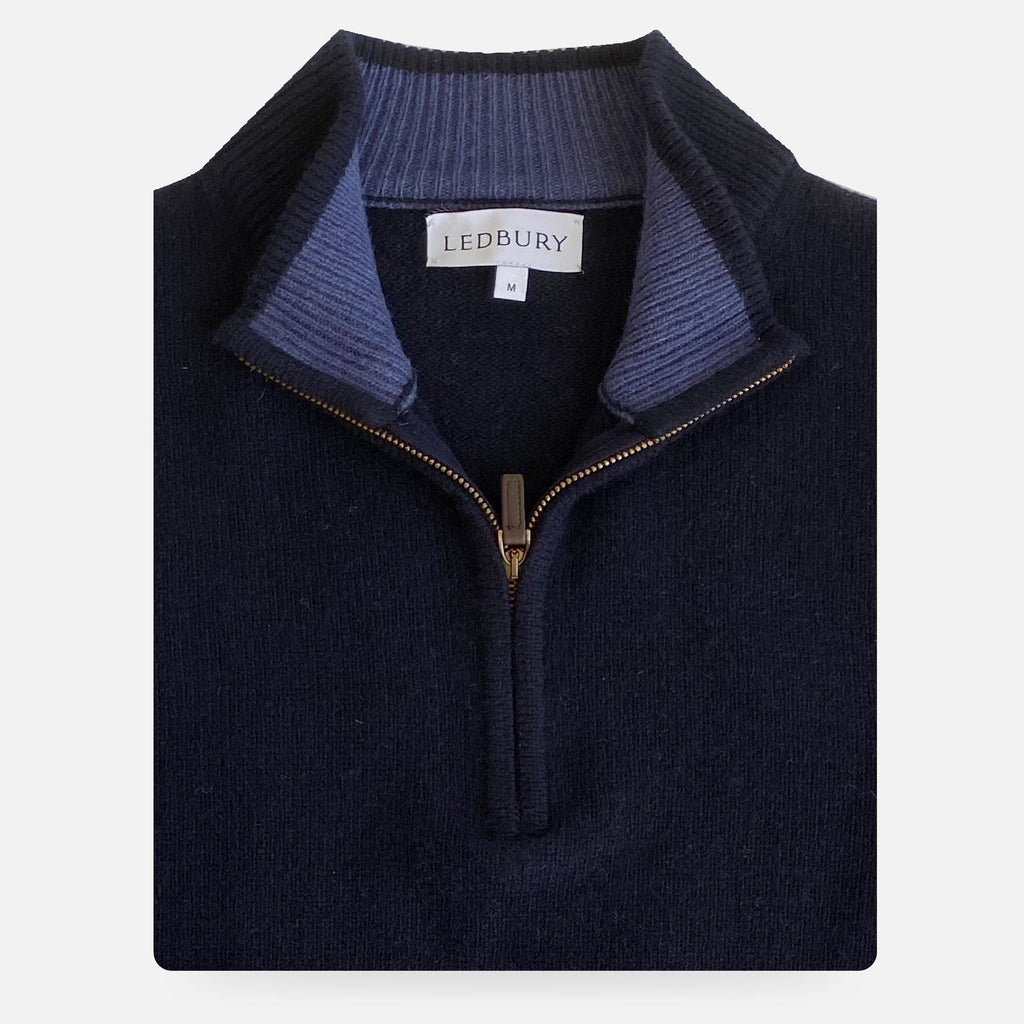 The Navy Ashton Cashmere Half-Zip Sweater Sweater- Ledbury