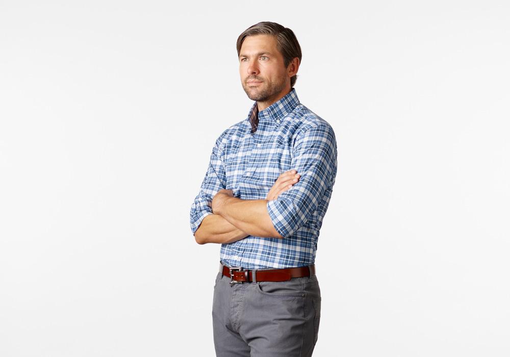 The Cadet Blue Kenwood Plaid Casual Shirt Casual Shirt- Ledbury