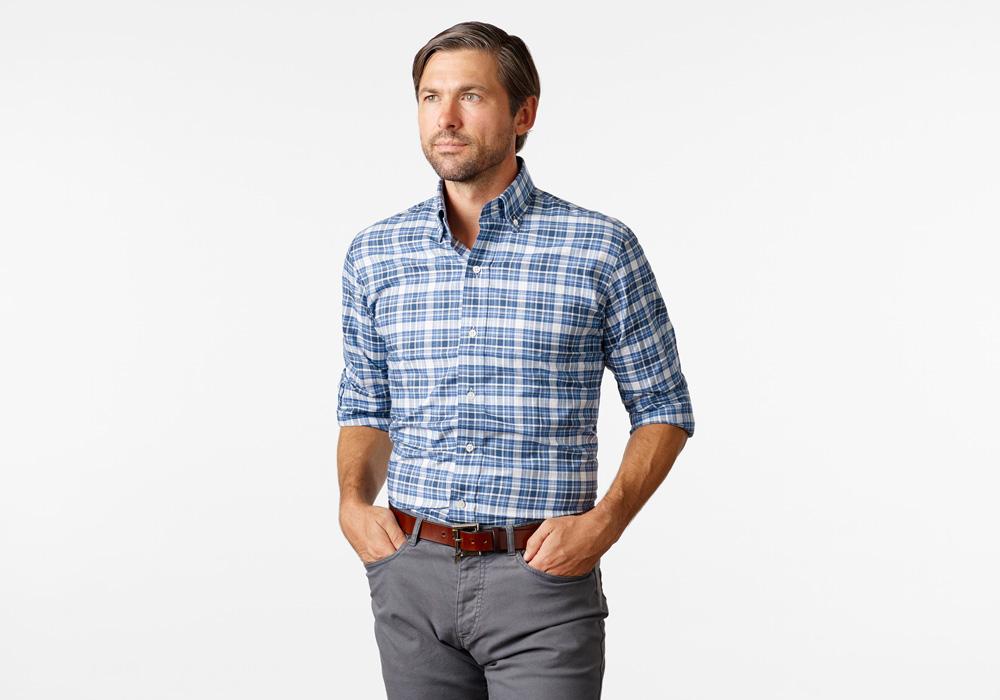 The Cadet Blue Kenwood Plaid Casual Shirt Casual Shirt- Ledbury