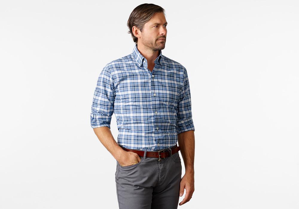 The Cadet Blue Kenwood Plaid Casual Shirt Casual Shirt- Ledbury