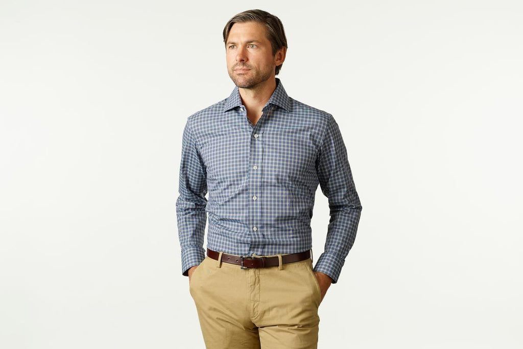 The Cadet Blue Montebello Check Dress Shirt Dress Shirt- Ledbury