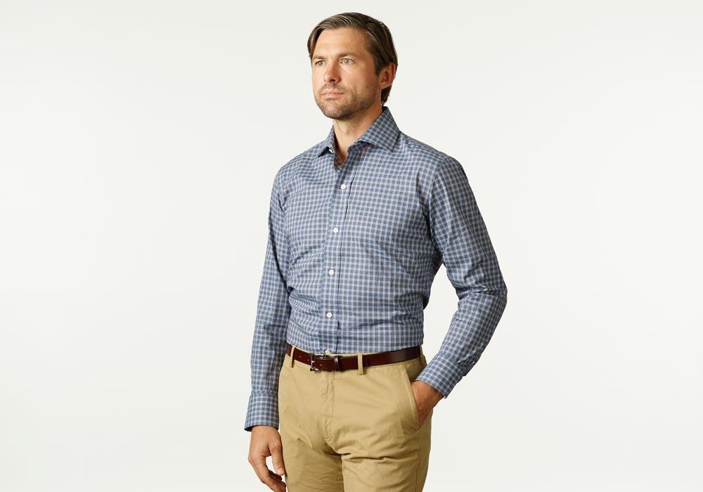 The Cadet Blue Montebello Check Dress Shirt Dress Shirt- Ledbury