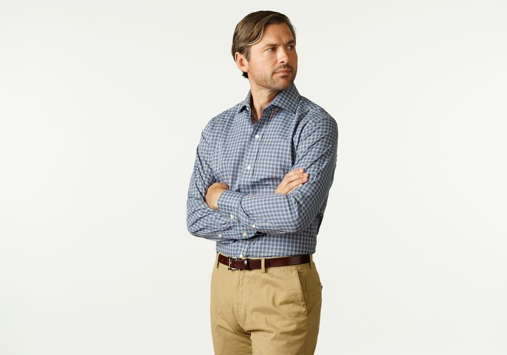 The Cadet Blue Montebello Check Dress Shirt Dress Shirt- Ledbury